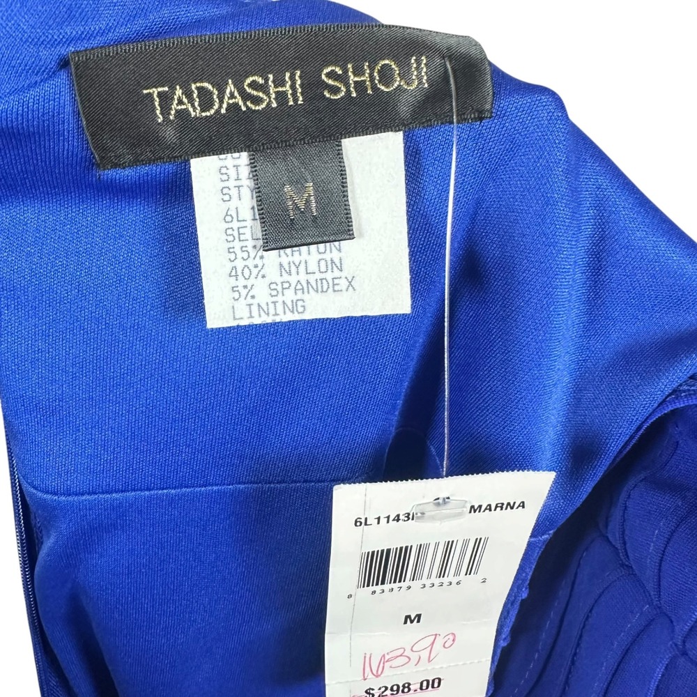 Tadashi Shoji Marna Blue Pintuck Pleated Cocktail Dress Size M NWT Made in USA - Picture 4 of 13